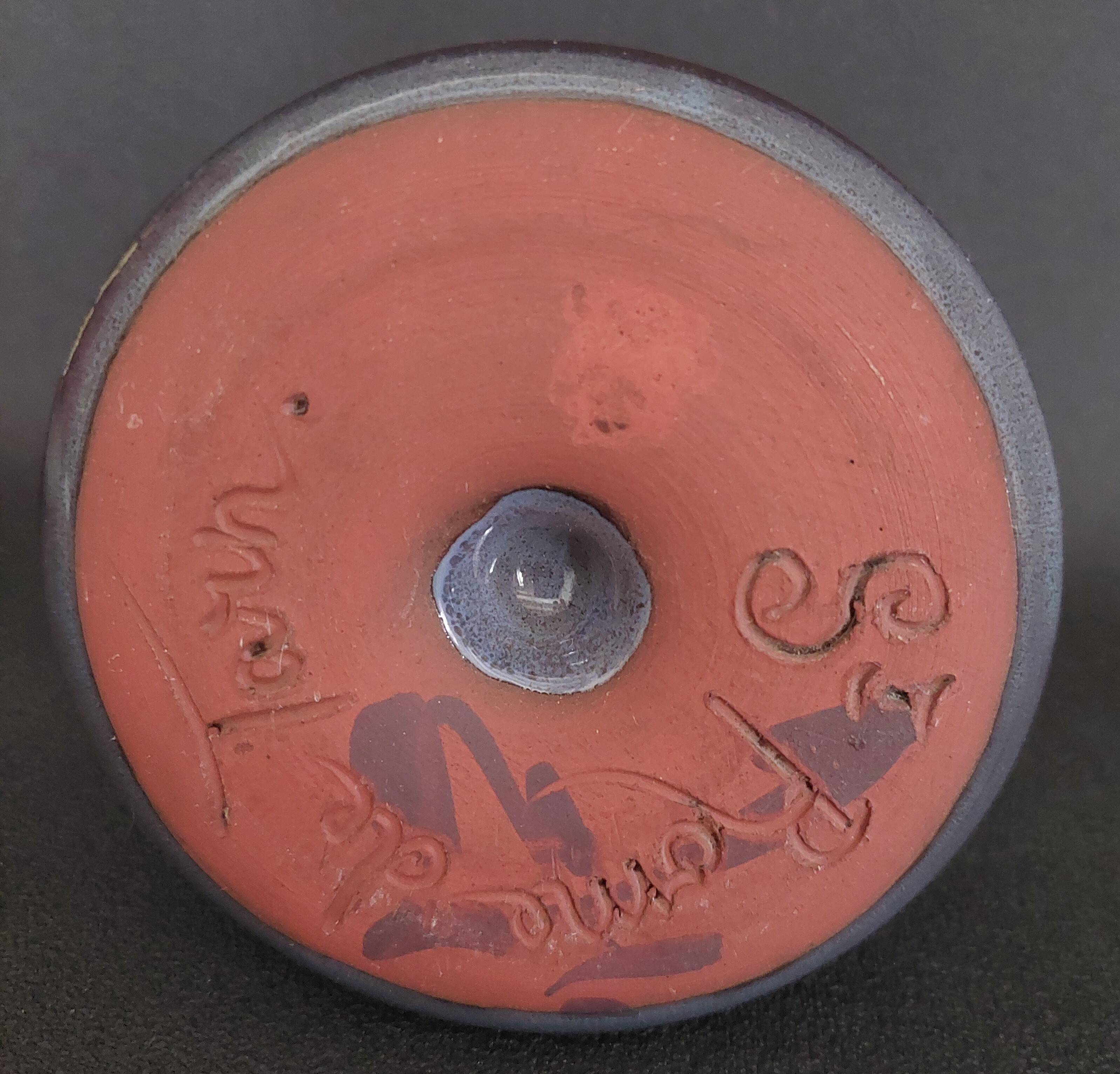 Vintage hand-held candle holder, ceramic, glazed terracotta, Saint Rome de Tarn X