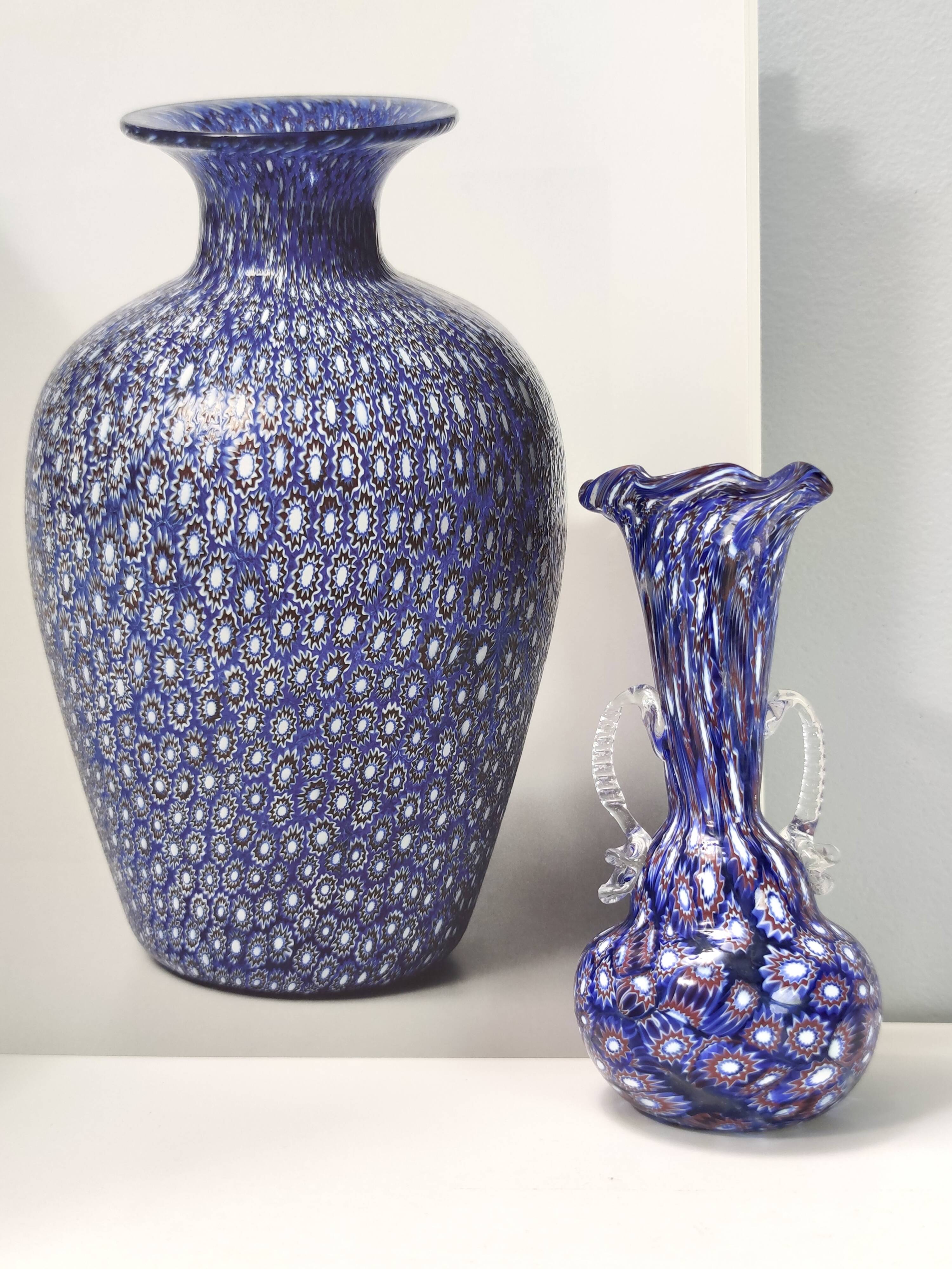 Blue Murano Glass Vase Ascribable to Fratelli Toso with Murrines, Italy
