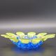 Vintage glass pressed blue & lime green bowl / flower holder