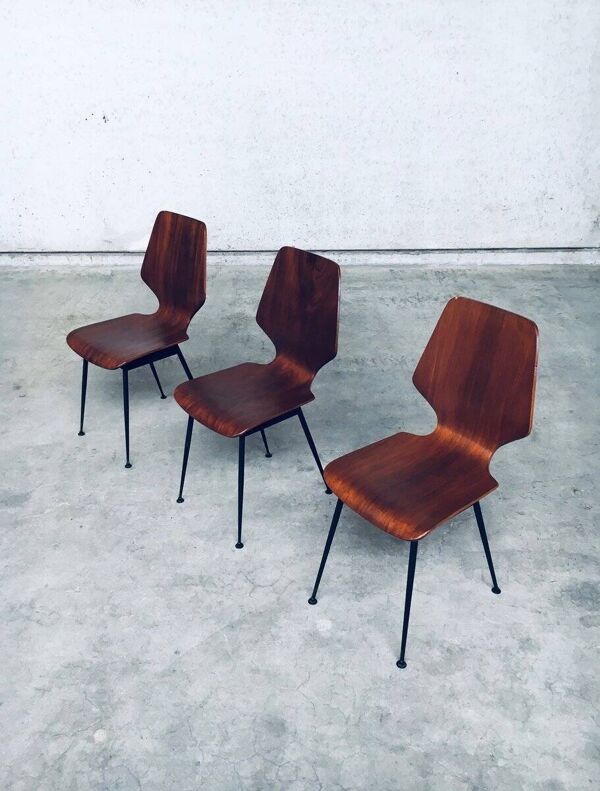 Mid-Century Modern Plywood Side Chairs attributed to Carlo Ratti for Legni Curvati, Italy, 1950s, Set of 3