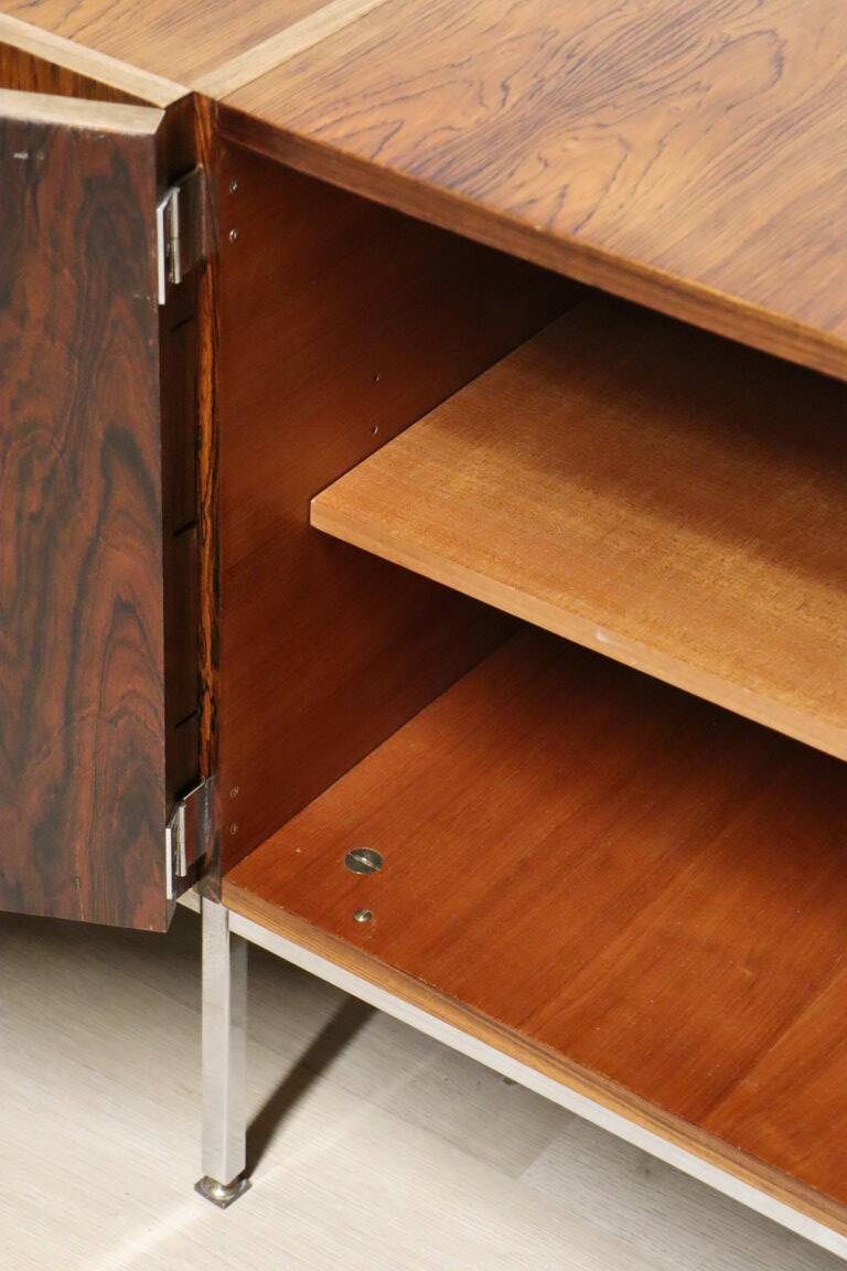 Vintage sideboard by Luigi Bartolini in rosewood and chrome metal, 1960
