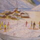 Old vintage service tray in lithographed sheet METAL SKI SNOW WINTER SPORTS
