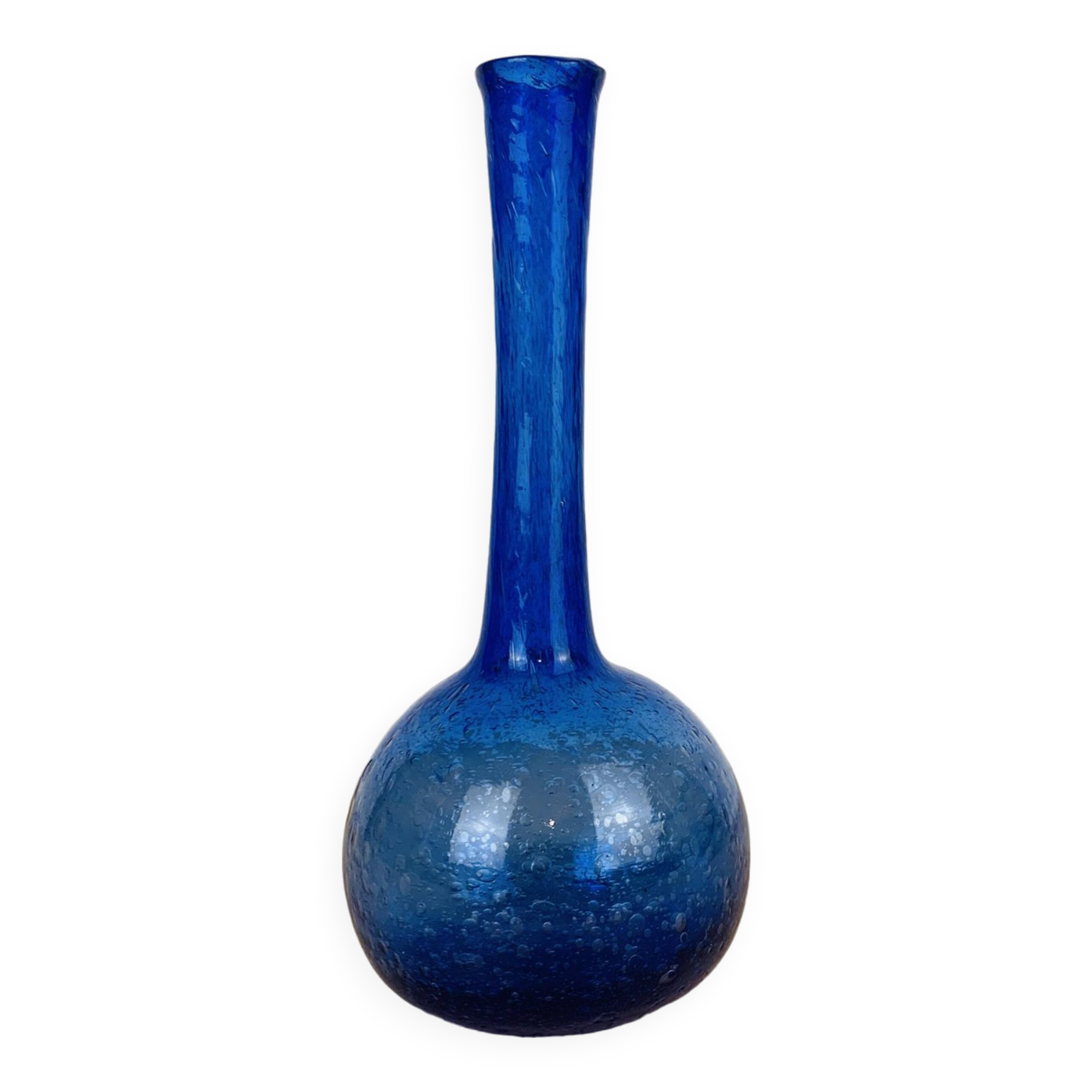 Blue bubbled glass soliflore vase