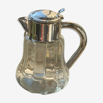 Carafe rafraîchissoir en verre transparent et métal argenté