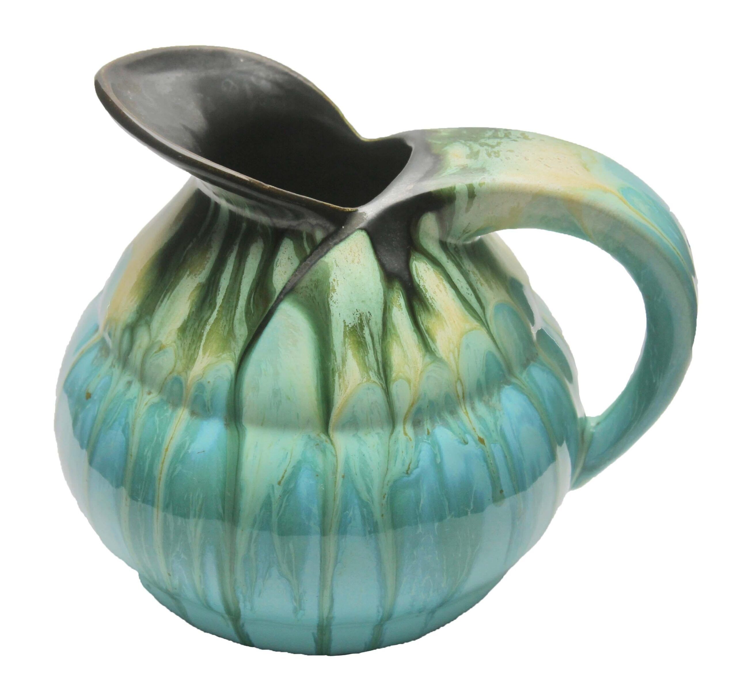 Ceramic pitcher glaze drop light blue, signed belgium