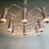 Chromed metal chandelier, design Gaetano Sciolari, 70s