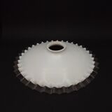 French Frilled Glass Pendant Shade White Opaline Glass Clear Scalloped Edge