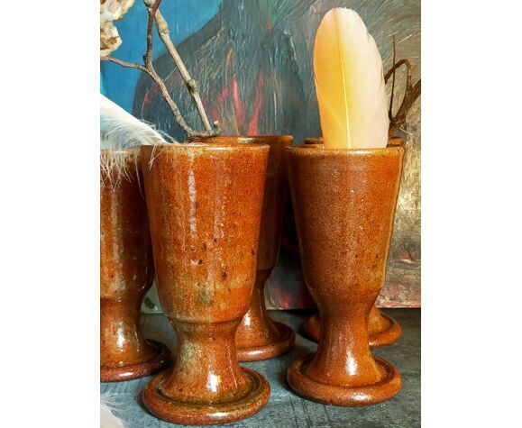 Five ancient potter's mazagrans in enamelled sandstone