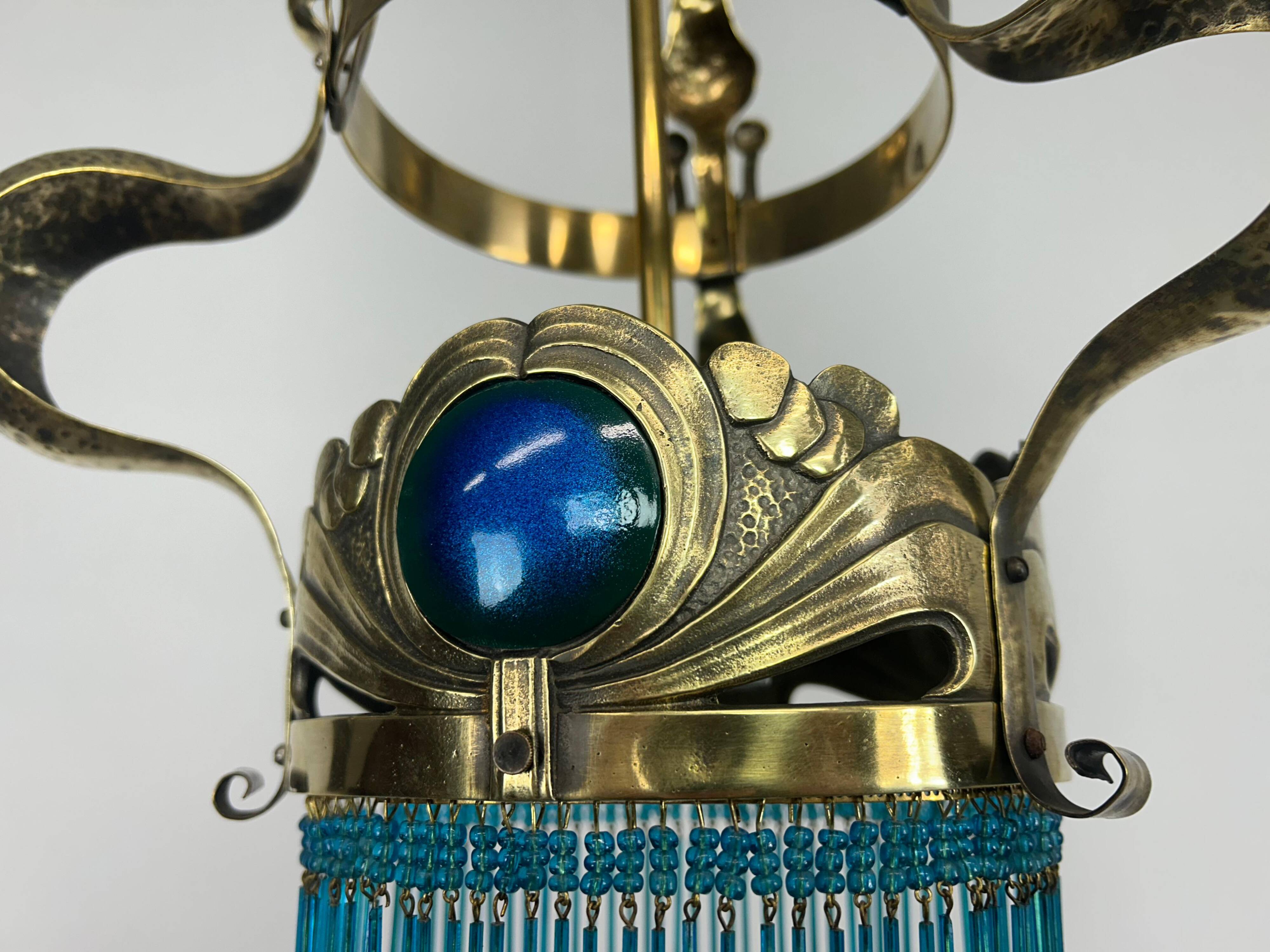 Brass Jugendstil chandelier by Koloman Moser