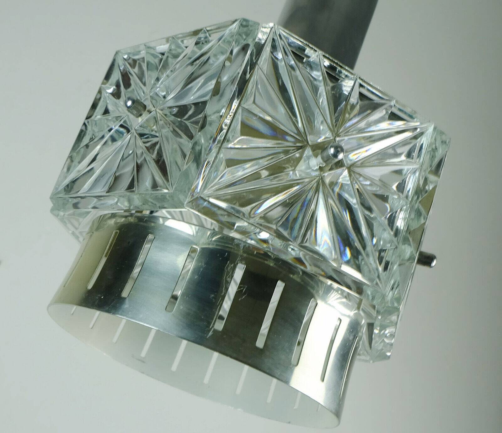 Vintage crystal glass and metal pendant light with 6 glass prisms from the 1960s, 2 available