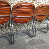 Seérie of 4 chairs Sabrina design Gastone Rinaldi for Rima, tawny leather, 1970