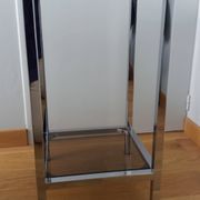Chrome metal and smoked glass console