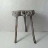 Old brutalist solid wood stool