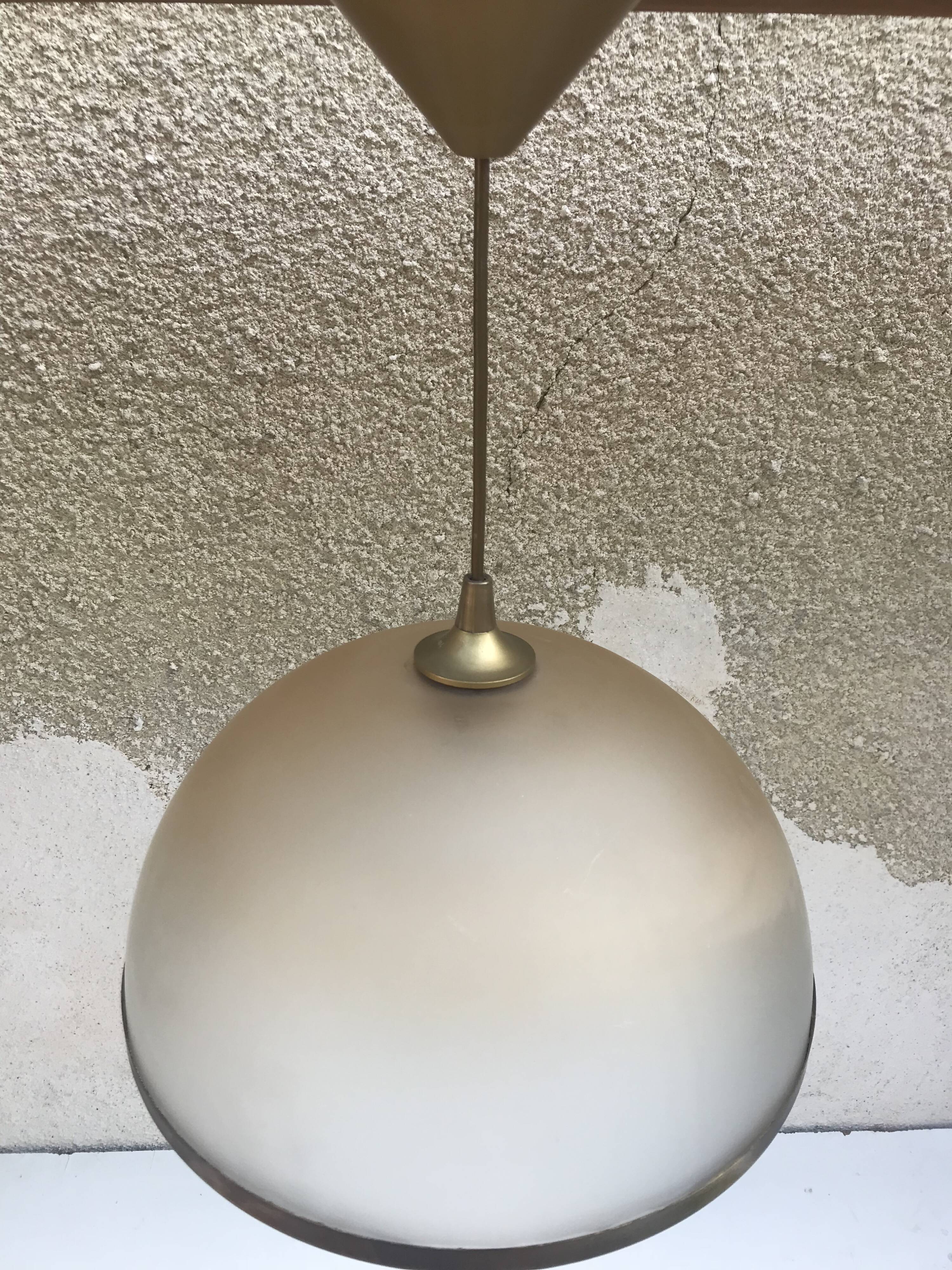 Old molded glass hanging Contour brass + Support Golden 70s Vintage