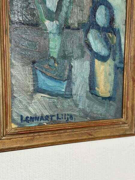 Original mid-century Swedish oil on panel – “Plant Pot” by Lennart Liljo – vintage & framed – 34 × 43 cm