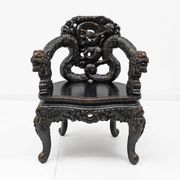 Pair of Chinese Qing Dynasty Carved Dragon Armchairs,Ebonized Hardwood,19th