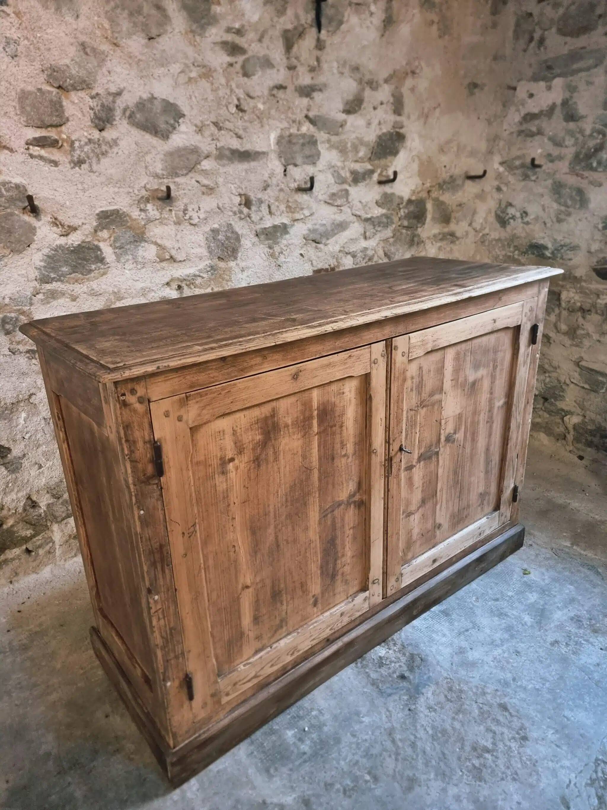 Antique French work cabinet in pine with two doors – rustic country style