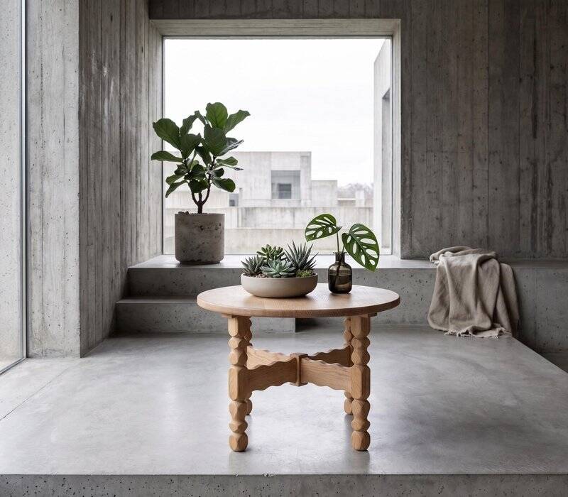 Round Oak Coffee Table attributed to Henning Kjærnulf, Denmark, 1960s