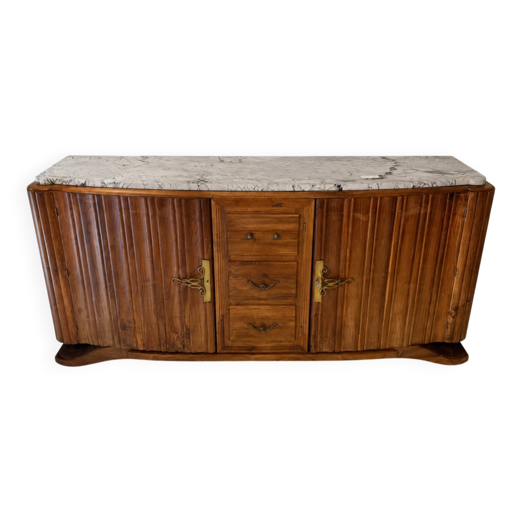 Art Deco buffet in fluted wood and veined marble