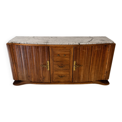 Buffet Art Déco en bois cannelé et marbre veiné