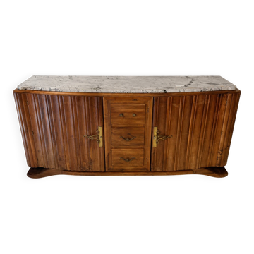 Buffet Art Déco en bois cannelé et marbre veiné