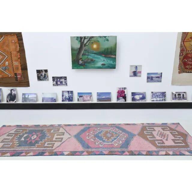 1970s Vintage Turkish Oushak Handmade Wool Cotton Pink Runner Rug 89x299