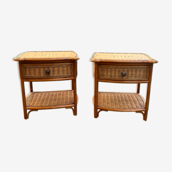 Set of 2 vintage rattan bedside tables