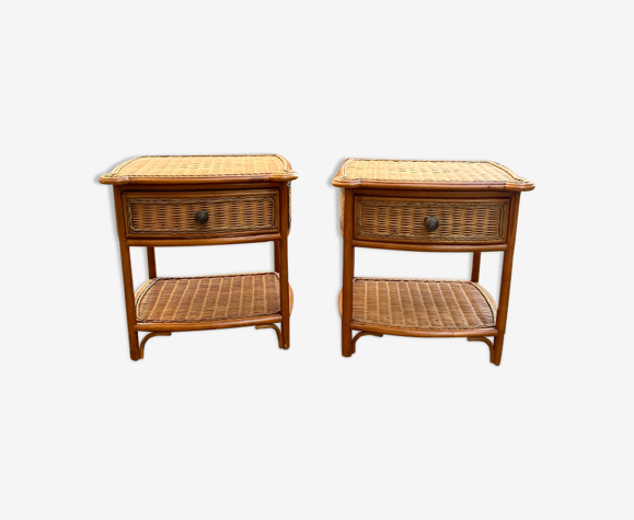 Set of 2 vintage rattan bedside tables