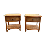 Set of 2 vintage rattan bedside tables