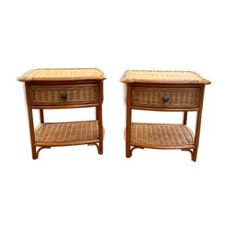 Set of 2 vintage rattan bedside tables