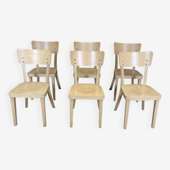 Lot de 6 chaises bistrot en chêne Guido années 2000