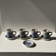 Set of 4 small cups and saucers with Asian blue landscape decor