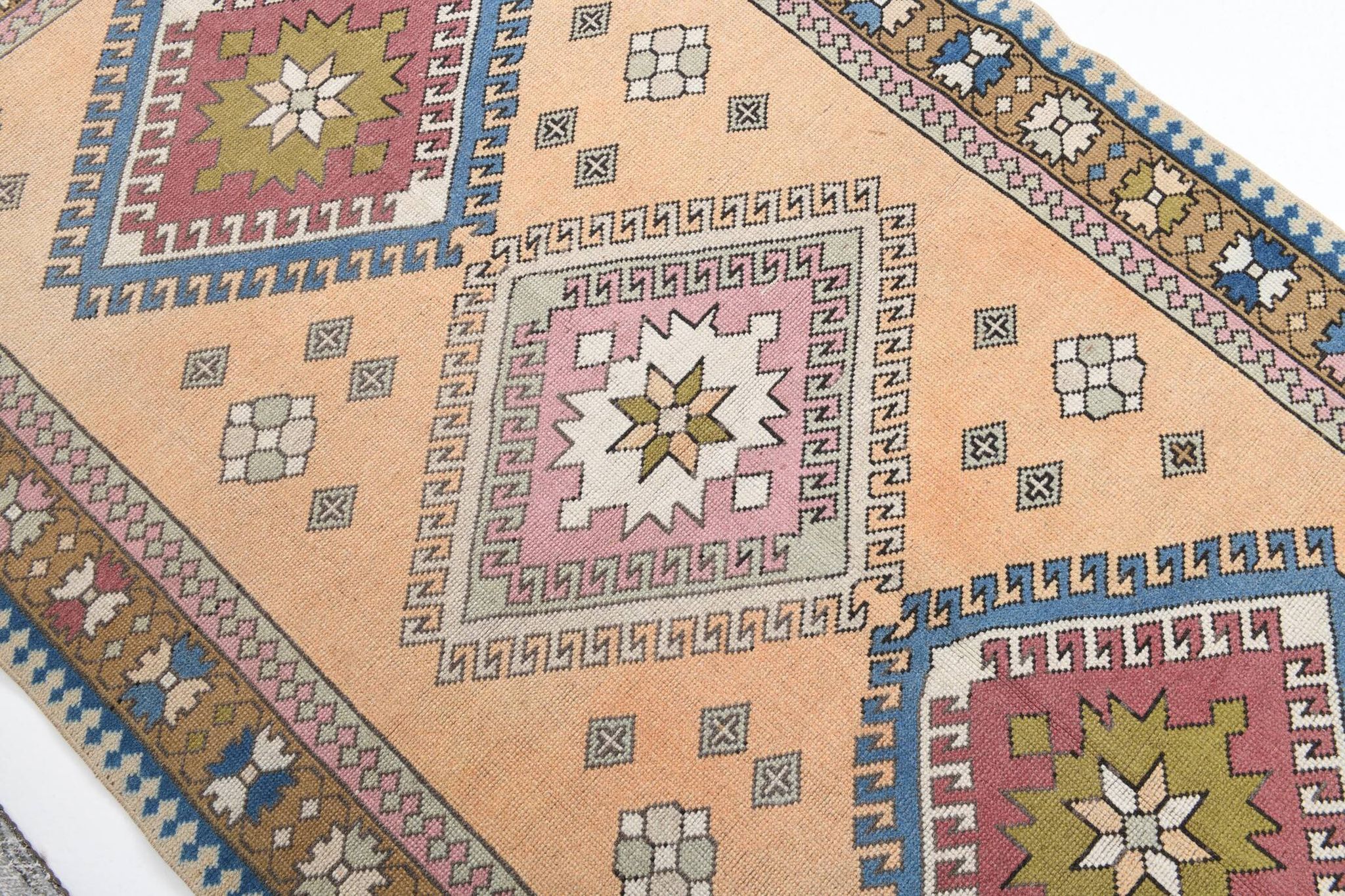 Mustard Pink Oriental Pattern Turkish Rug, 135x232Cm