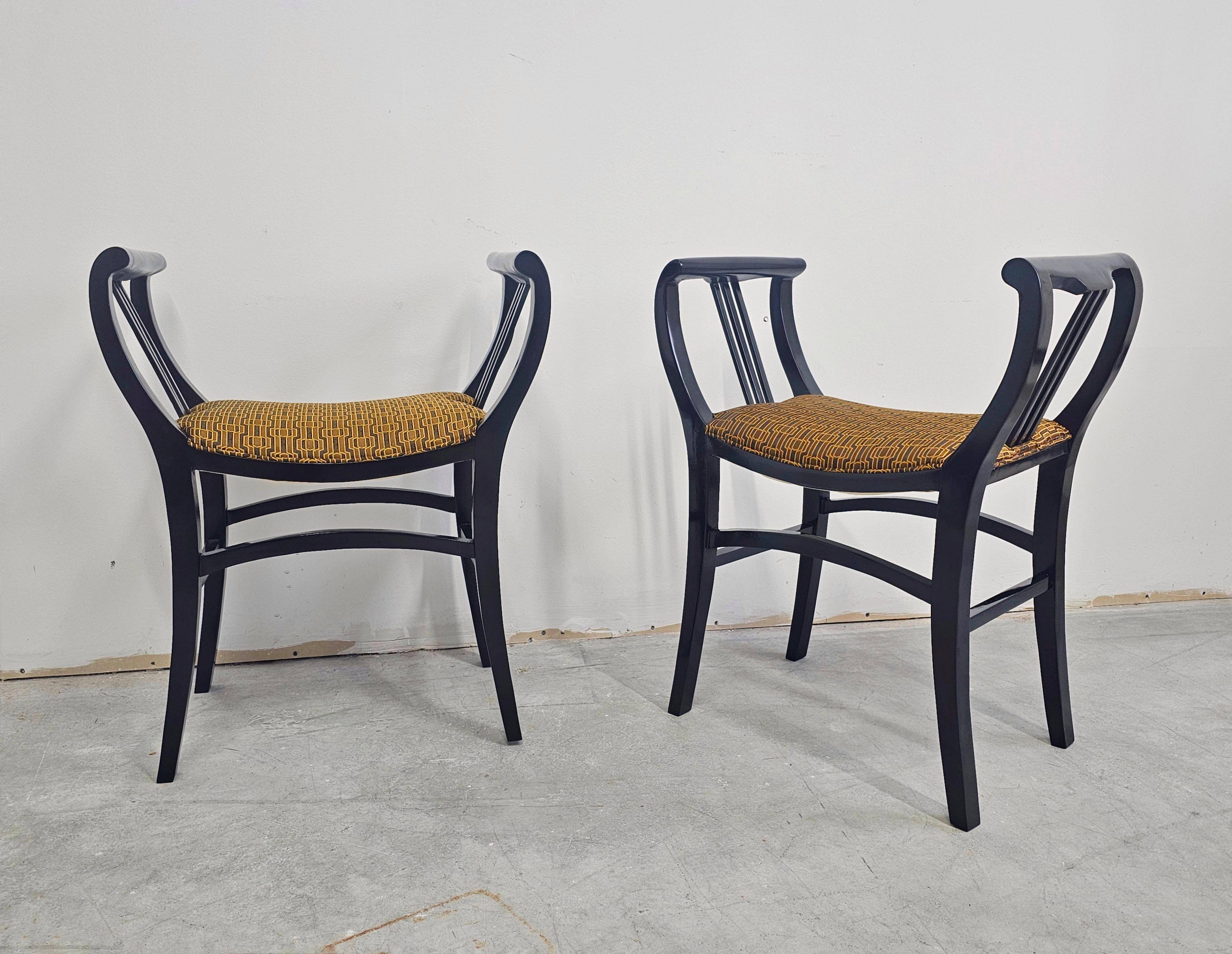 Pair of Gondola stools from the Secession movement in black lacquer, 1910s.