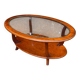 Table basse ovale en bois massif et verre, années 90