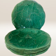 Set of 6 green earthenware dessert plates, vine leaf pattern.