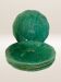 Set of 6 green earthenware dessert plates, vine leaf pattern.