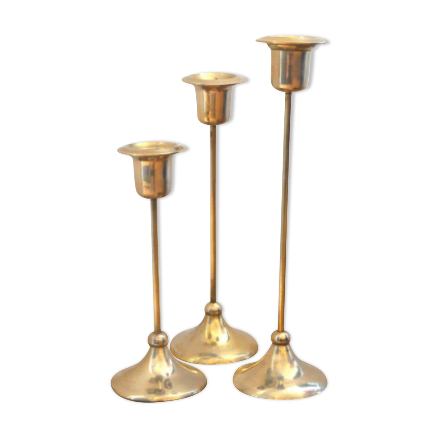 Trio of brass candlesticks