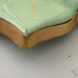 Ceramic underside, light green and gold, vintage leaf shape