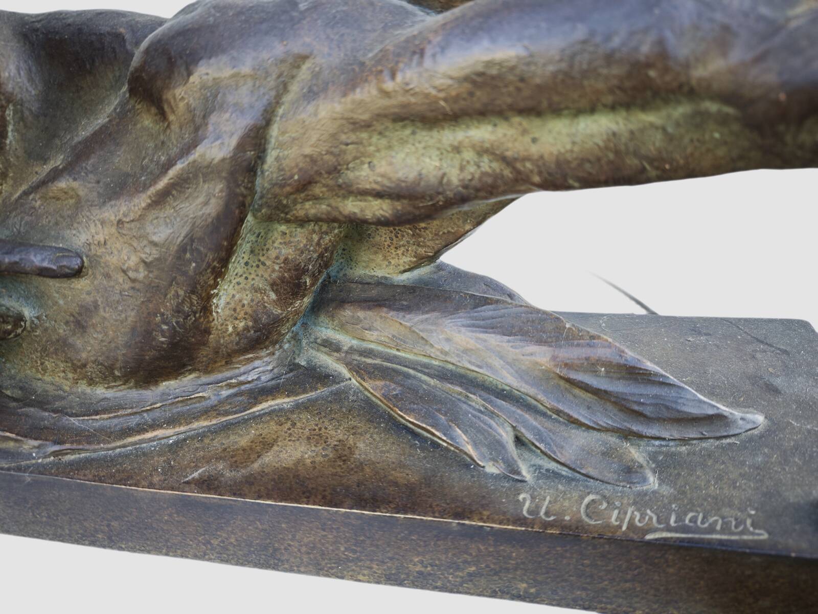 Large Art Deco sculpture in patinated bronze and terracotta – signed Ugo Cipria