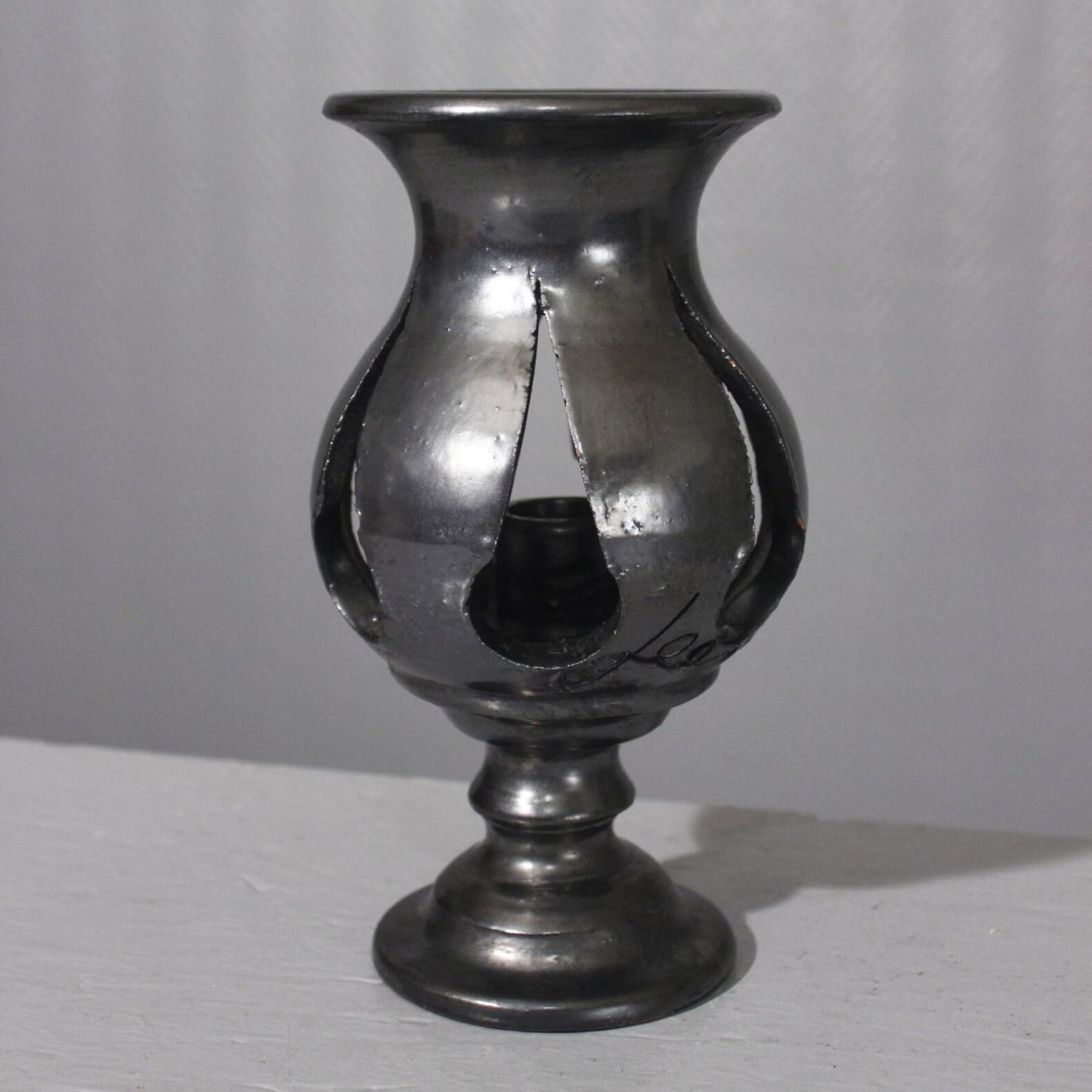 Jean Marais in Vallauris Black glazed candle holder 1970s