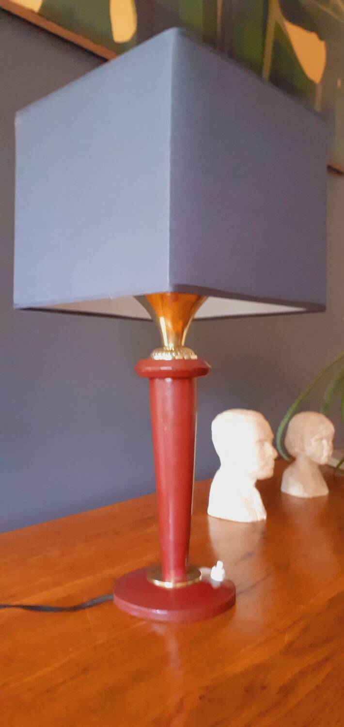 Lamp from the 40s/50s by Maison Lancel, covered in Bordeaux leather