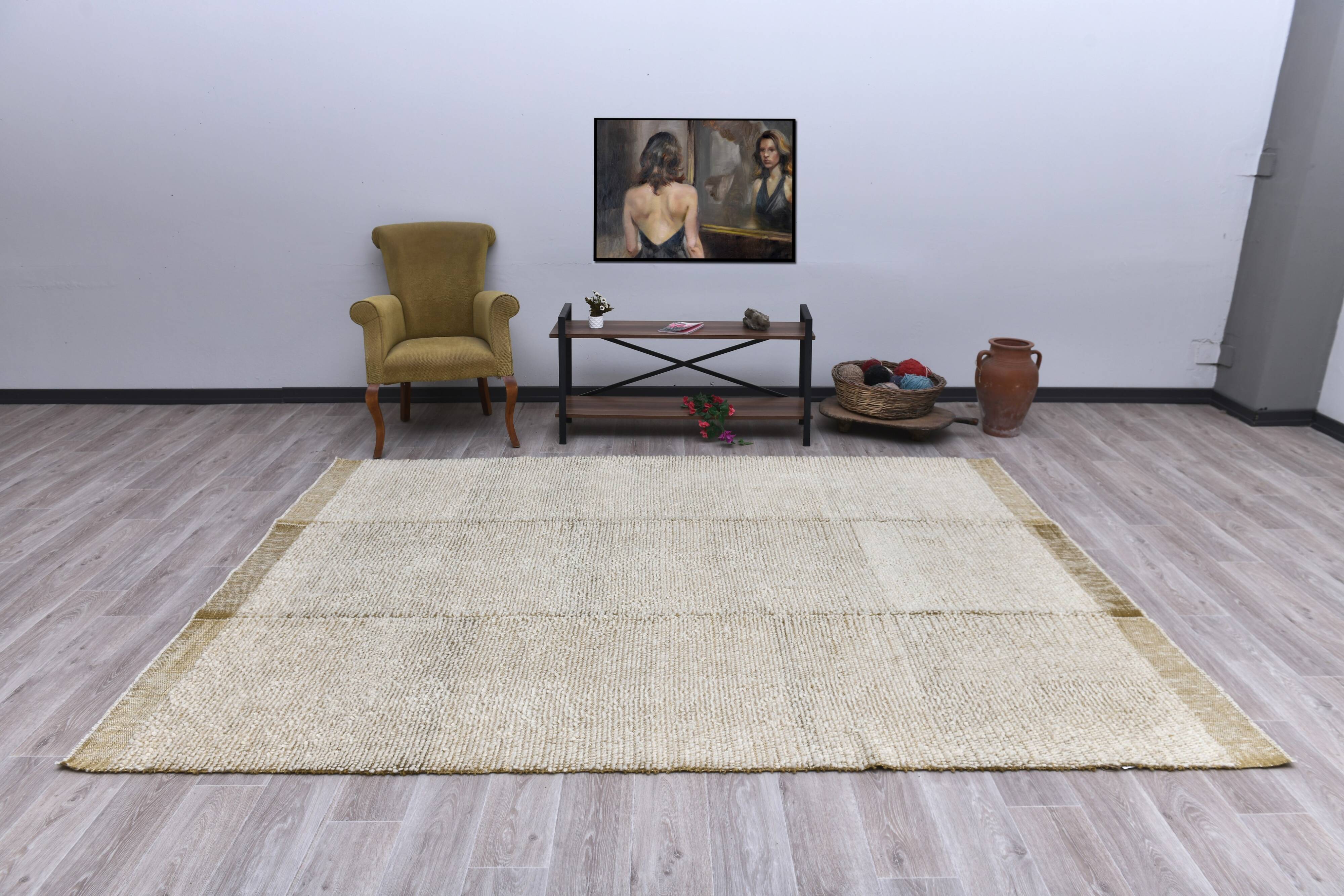 Green Beige Wool Turkish Area Rug 209x292Cm SK 242139
