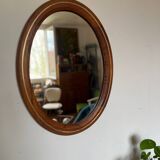 Vintage oval mirror in wood and brass