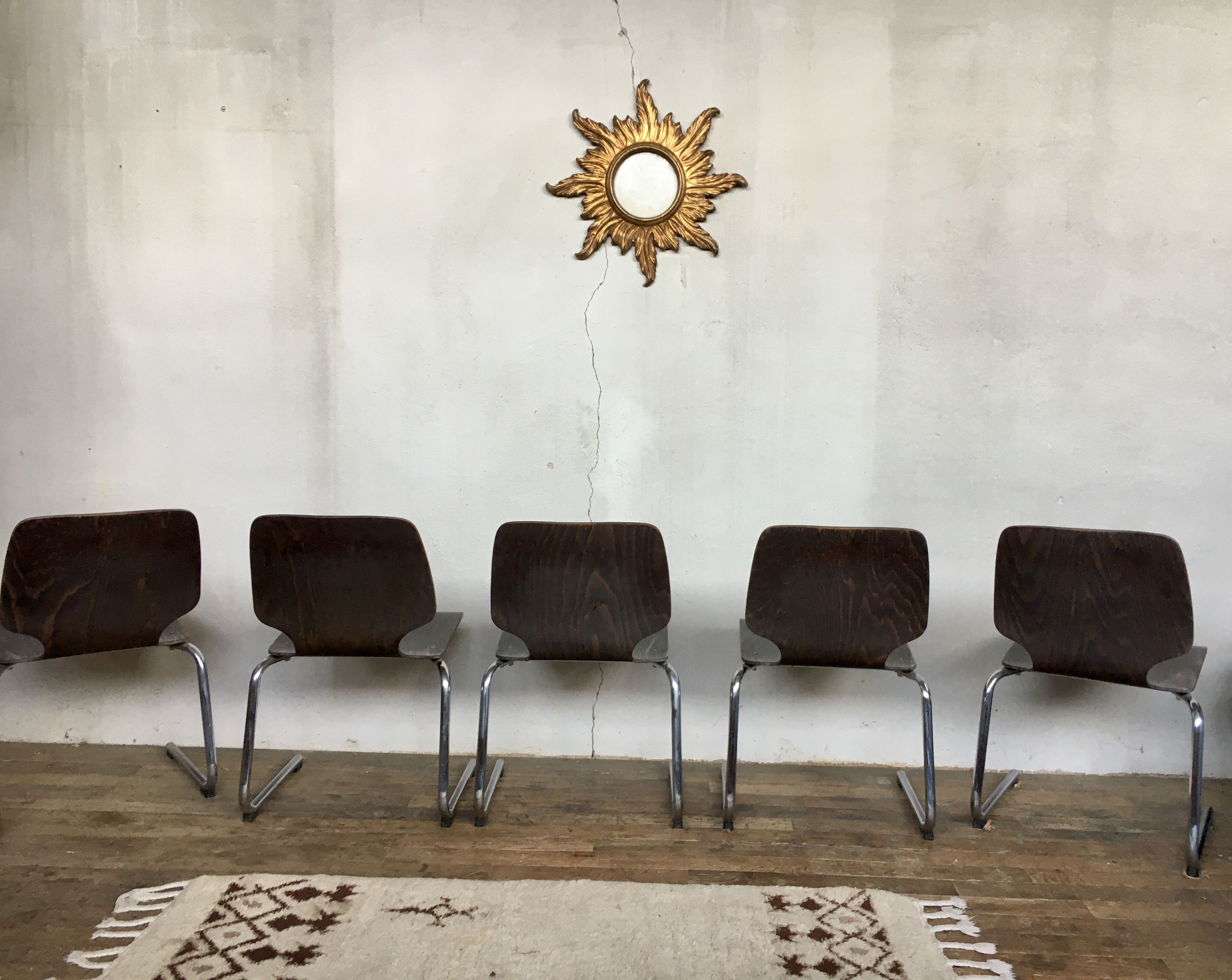 Series of 5 retro vintage stackable chairs flototto pagholz by adam stegner 1960 1970
