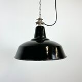 Industrial Black Enamel Factory Lamp with Cast Iron Top, 1950s