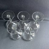 5 coupes à champagne en verre soufflé décor taillé abeilles