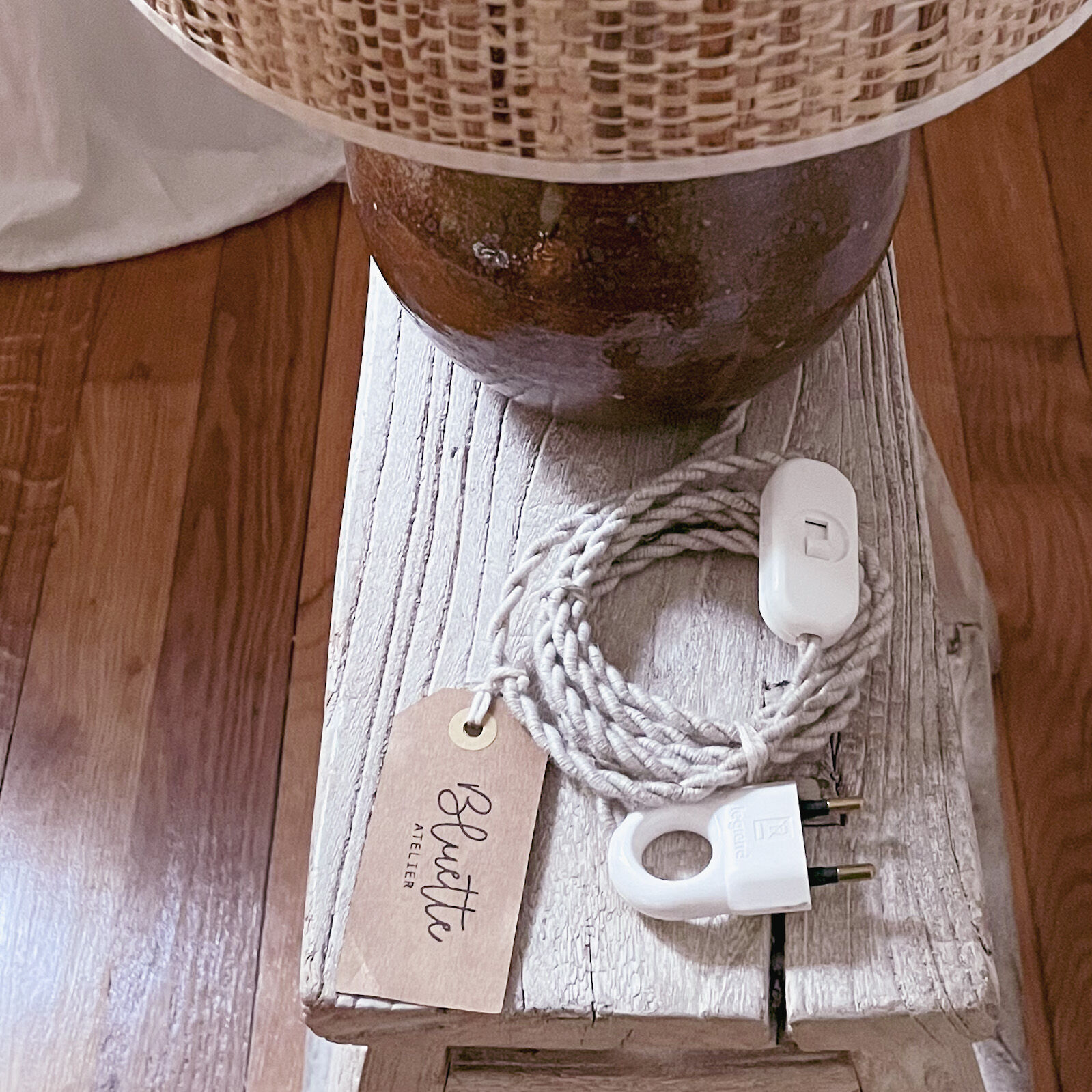 Sandstone and rabane lamp