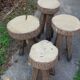 4 stools in raw wood brutalist art