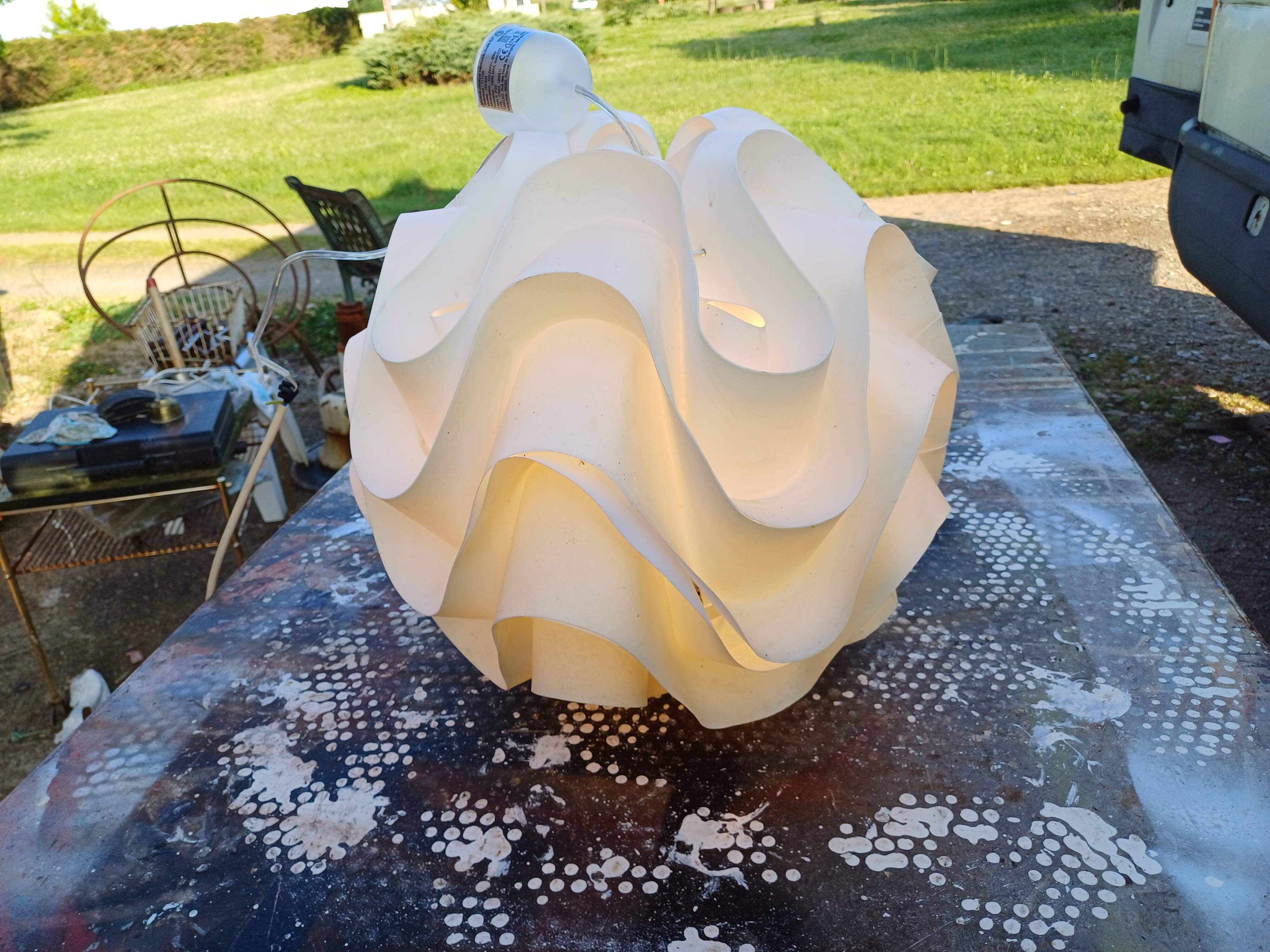 Vintage white plastic pendant lamp